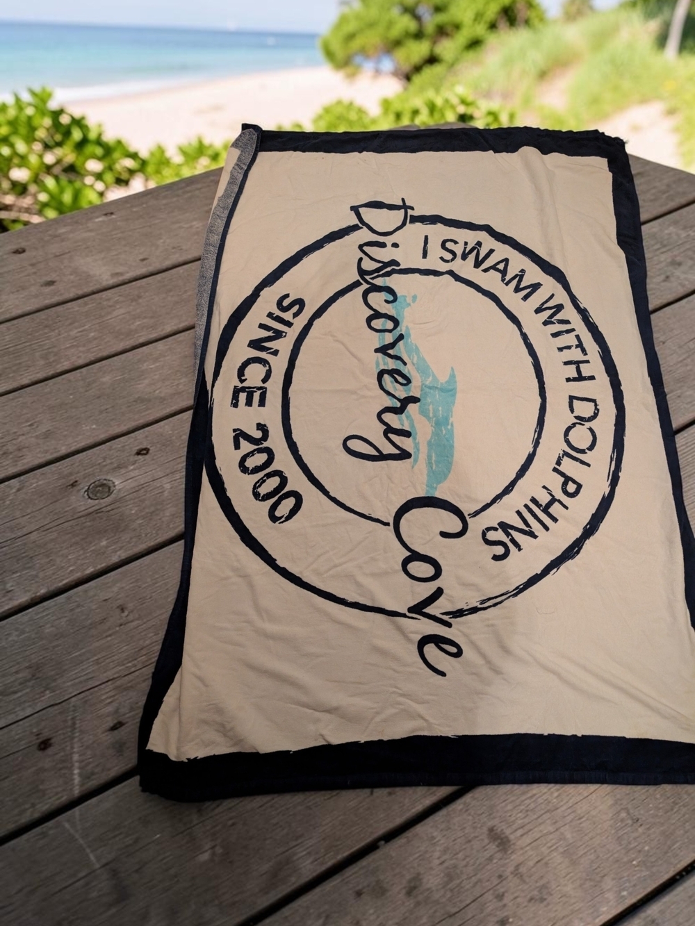 Discovery Cove Orlando I Swam With Dolphins Cotton Beach Towel Souvenir (EUC)